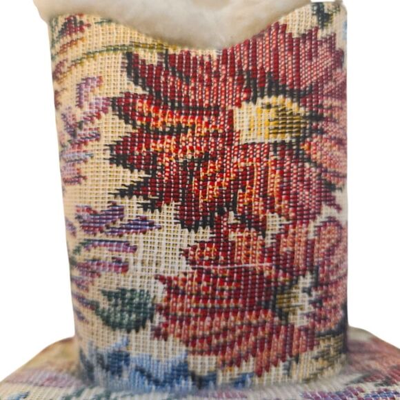 VINTAGE Eyeglasses Holder‎ Tableside Lined In Faux Fur Floral Brocade - Picture 5 of 8